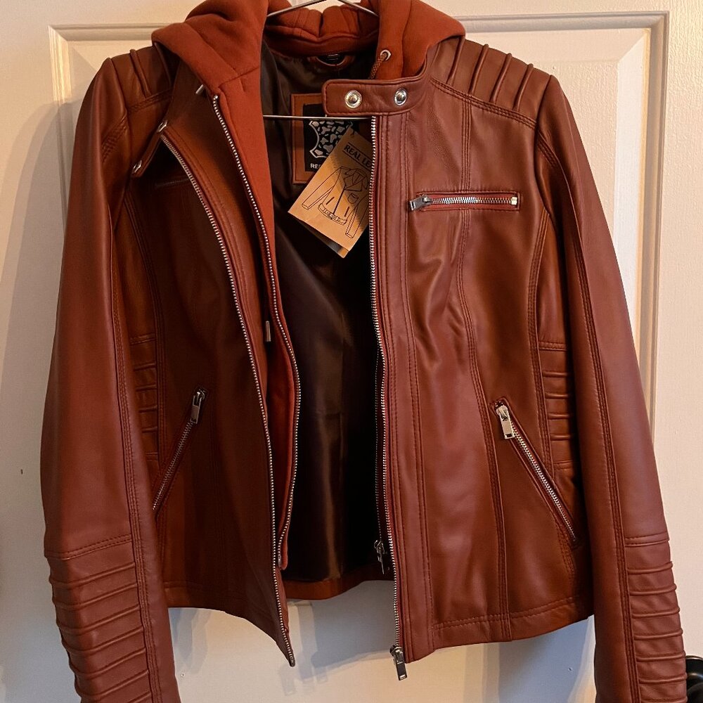 Real Leather Jacket with Removable Hood